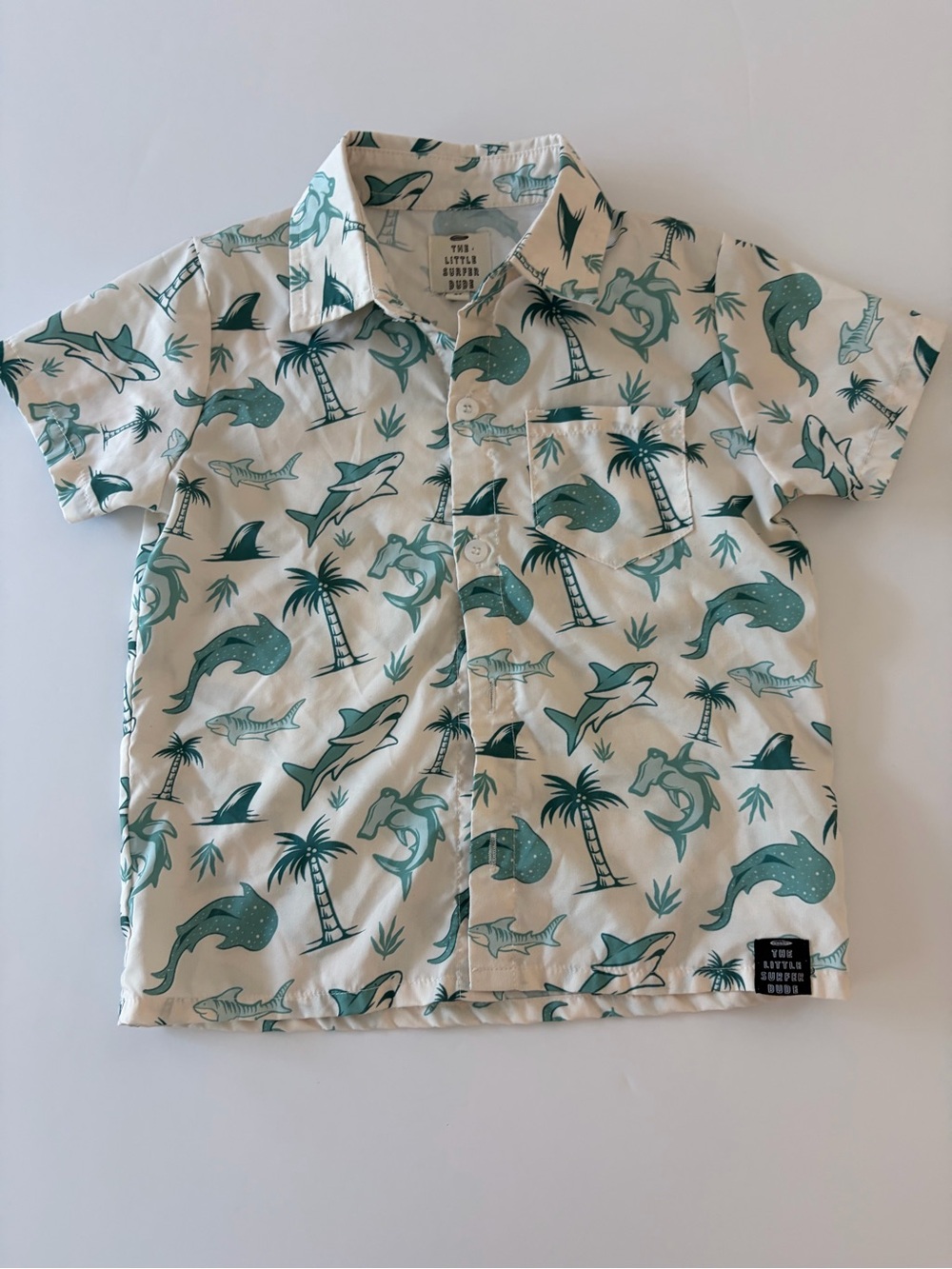 The Little Surfer Dude Shirt Sleeve Button Down Boys 3T Ocean Print